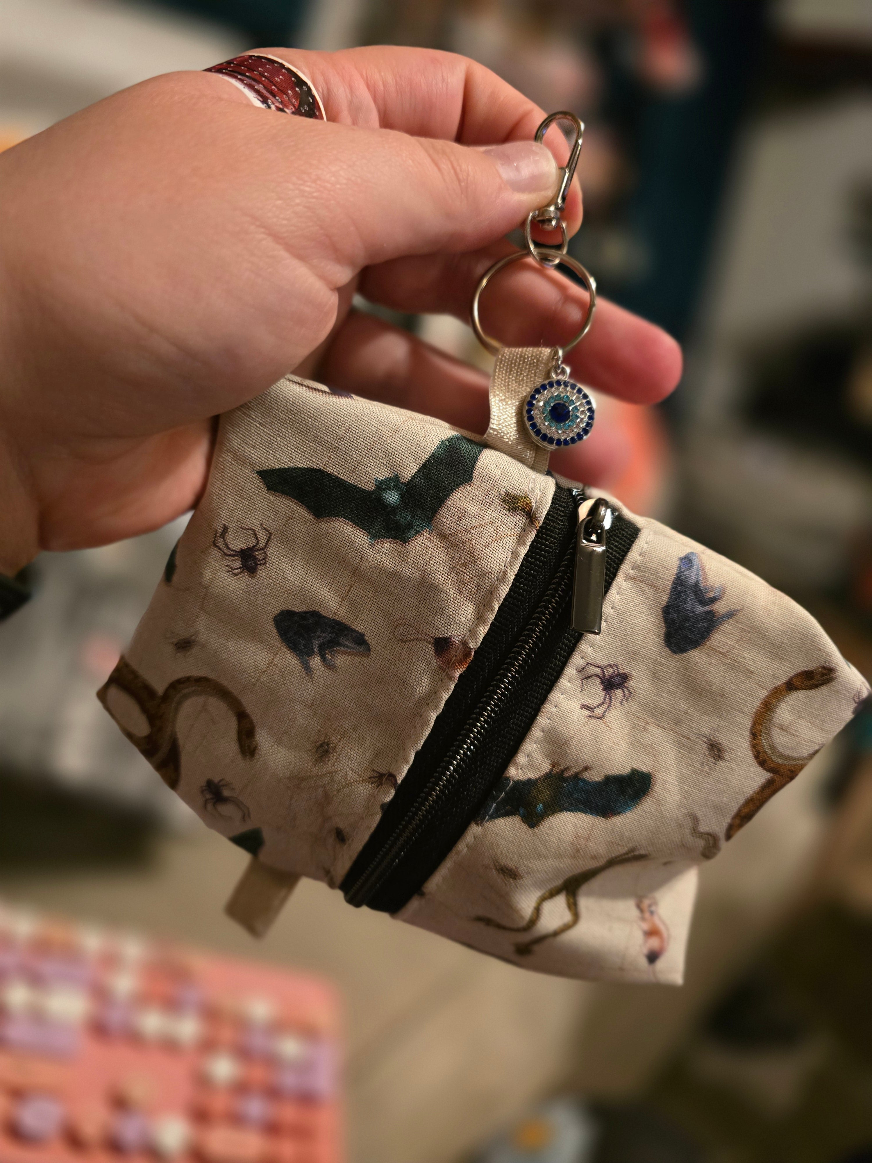 Mystery Fabric and Charm Zipper Coin Pouch Keychain