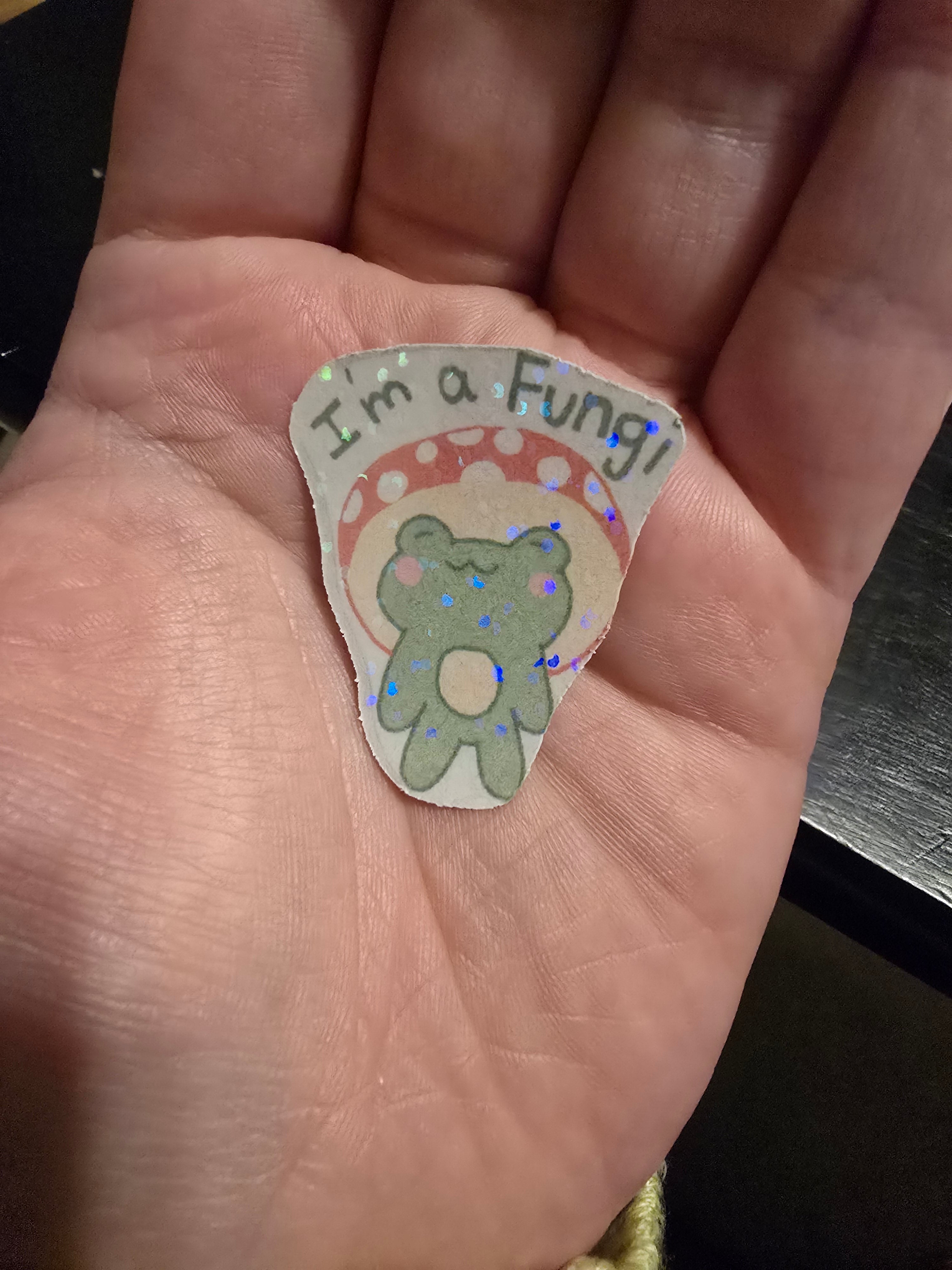 I'M A FUNGI - froggy with mushroom cap -Die-cut sticker