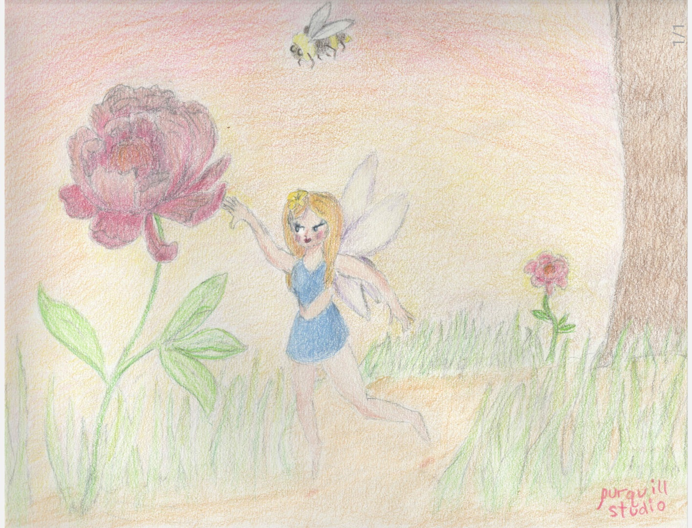 Peony Spring Fairy Art print 5x7