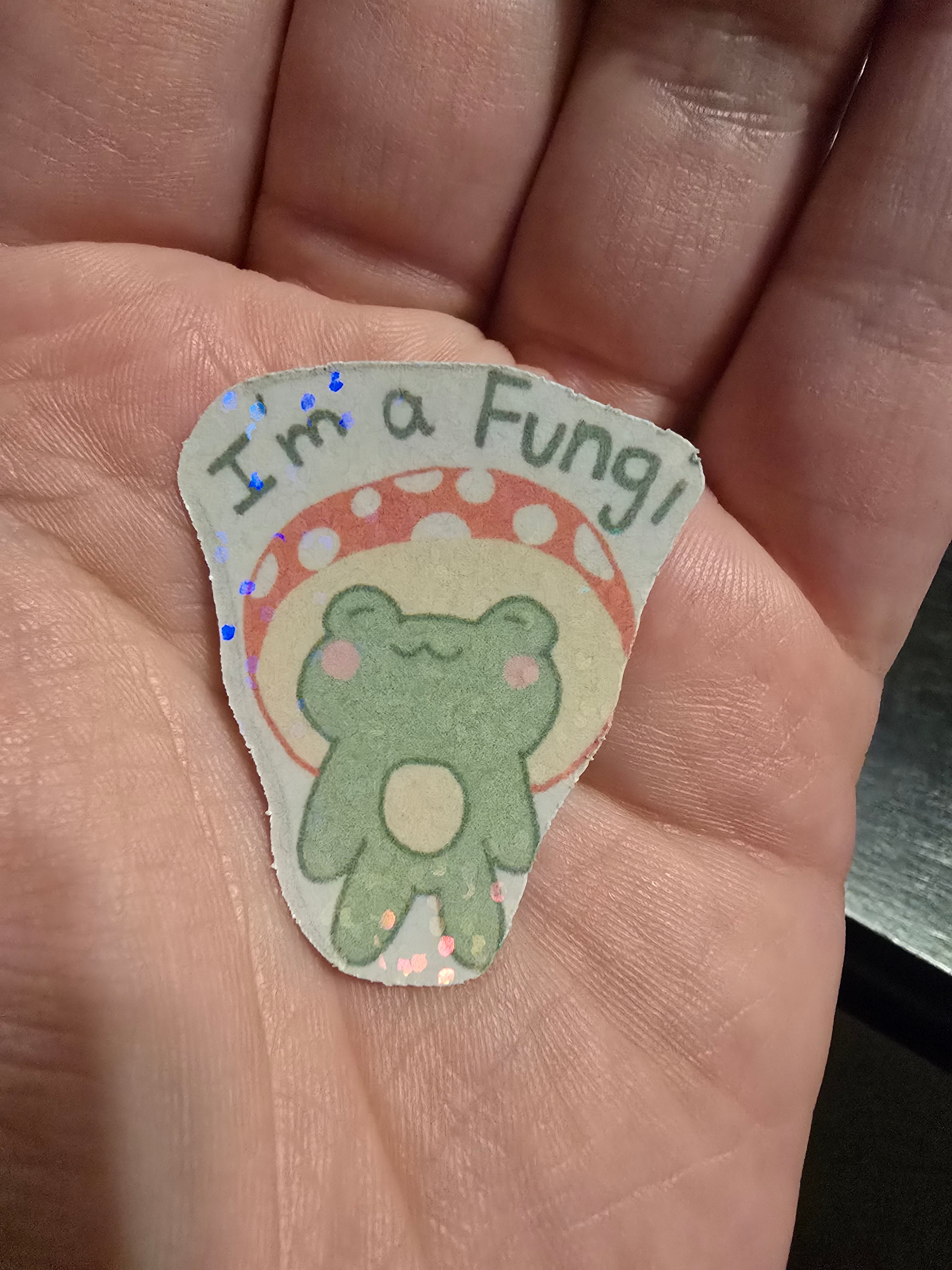 I'M A FUNGI - froggy with mushroom cap -Die-cut sticker