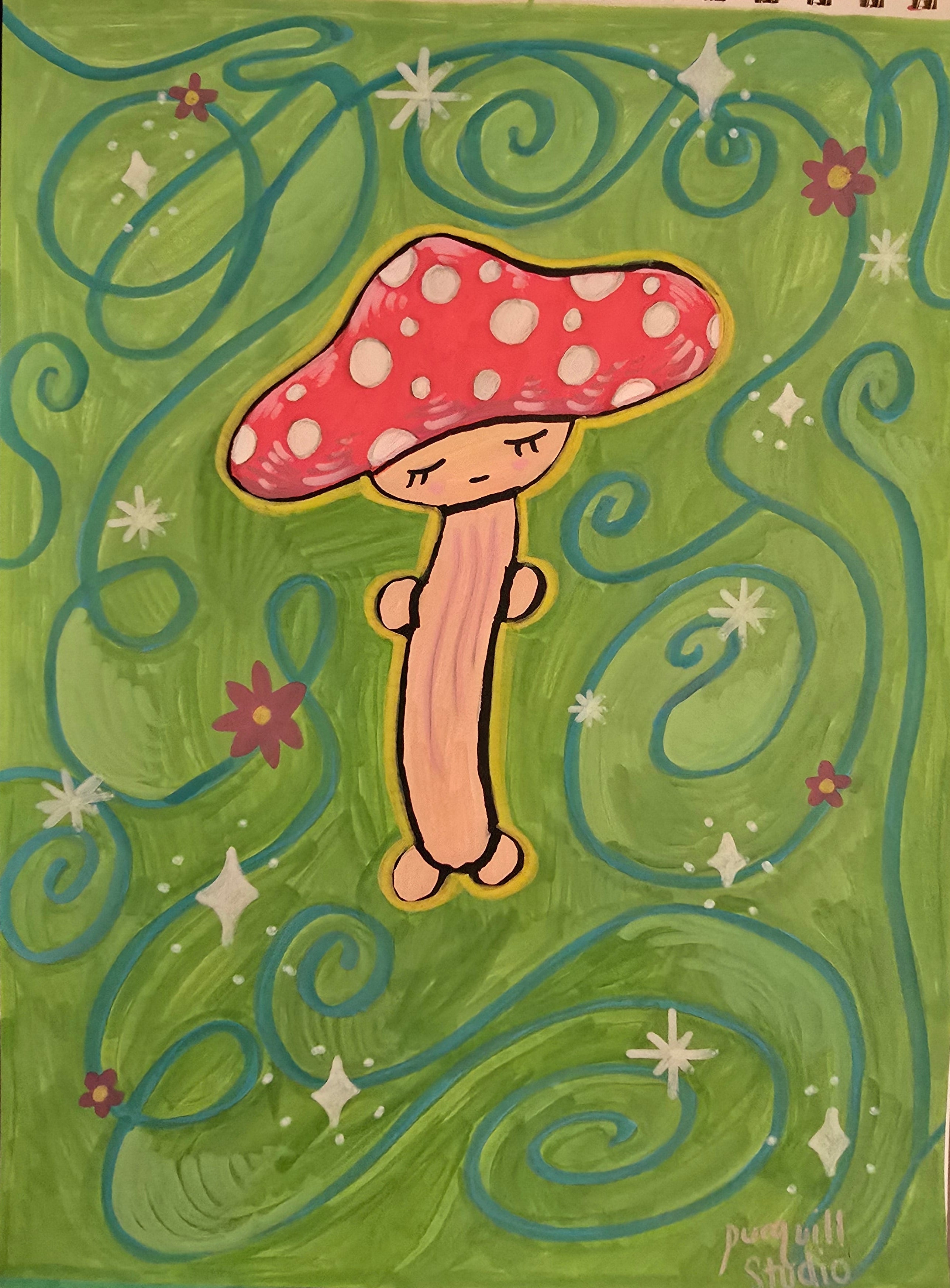 Cute Sleepy Mushroom Creature Art Print 5x7 in