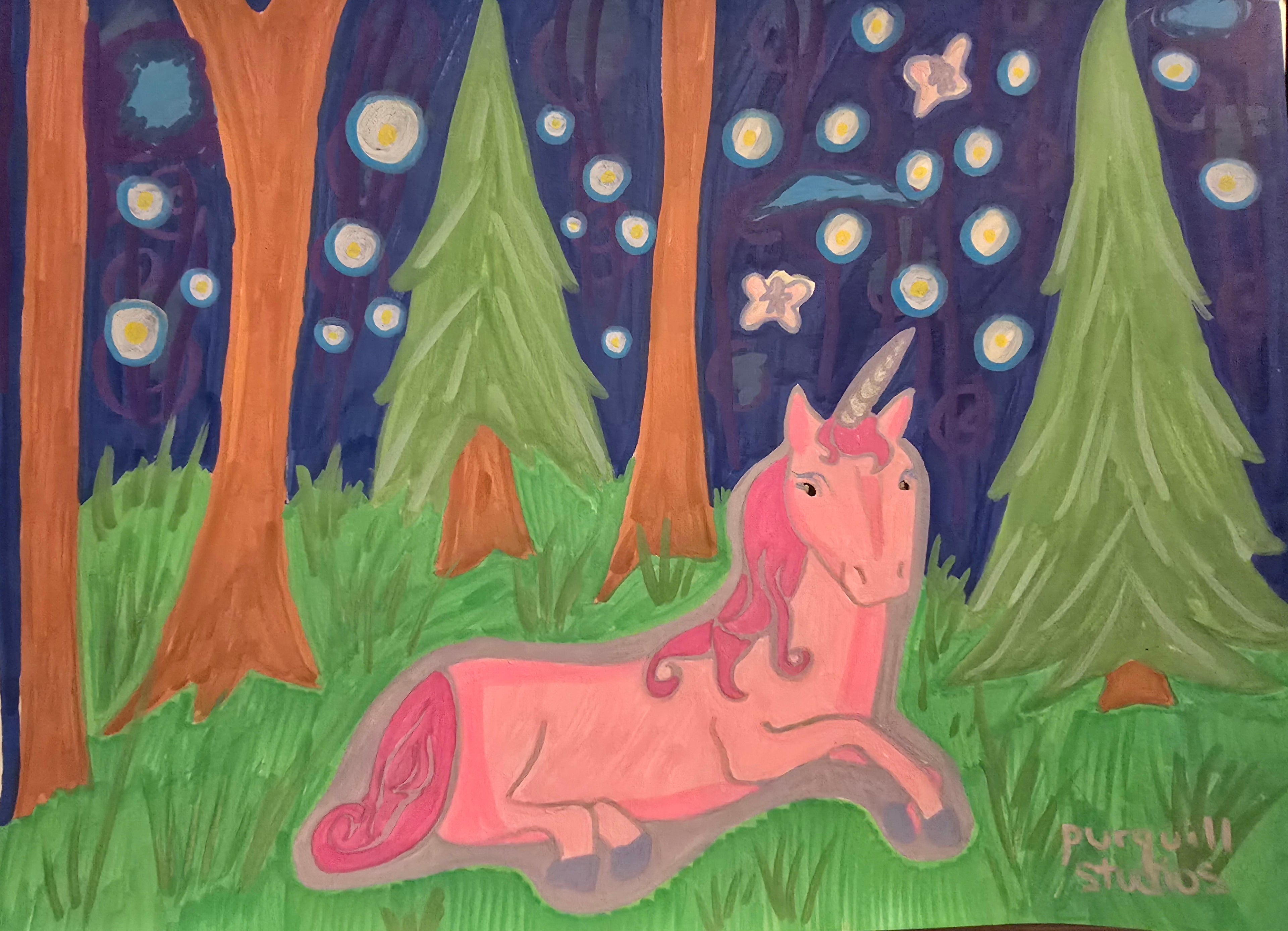 Cute & Whimsical Forest Unicorn Art Print 5x7