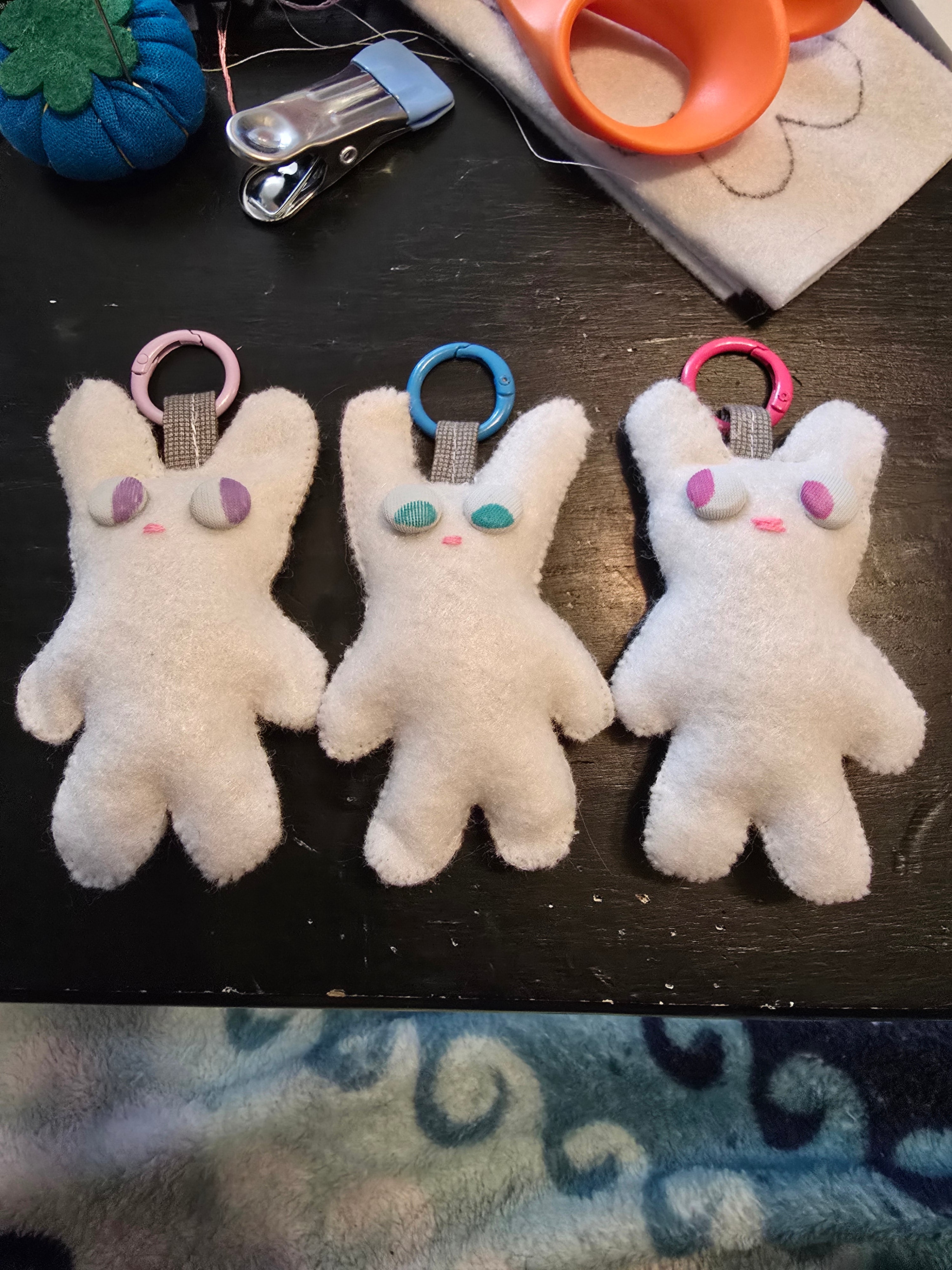 Mystery Handsewn Felt Bunny Keychain Bag Charm