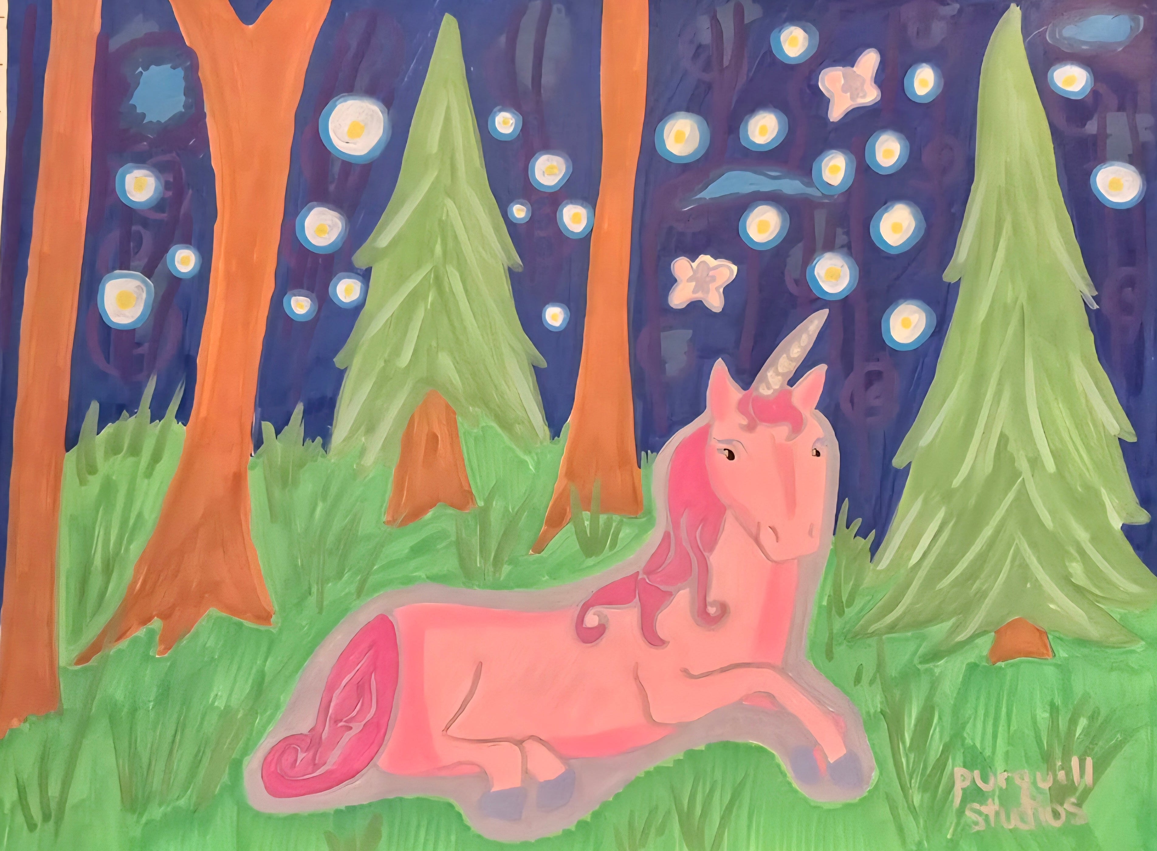 Cute & Whimsical Forest Unicorn Art Print 5x7